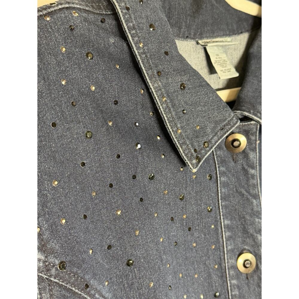 CATHERINES Added Dimensions vintage 1X Embellished Rhinestone Denim Jean Jacket - Picture 4 of 6